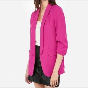 Express Neon Pink SHAWL COLLAR RUCHED SLEEVE BOYFRIEND BLAZER